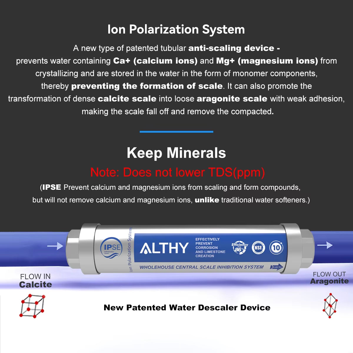 AL-WS100 IPS Whole House Water Descaler Scale Inhibition Softener System Machine anti Limescale Corrosion & Hard Water