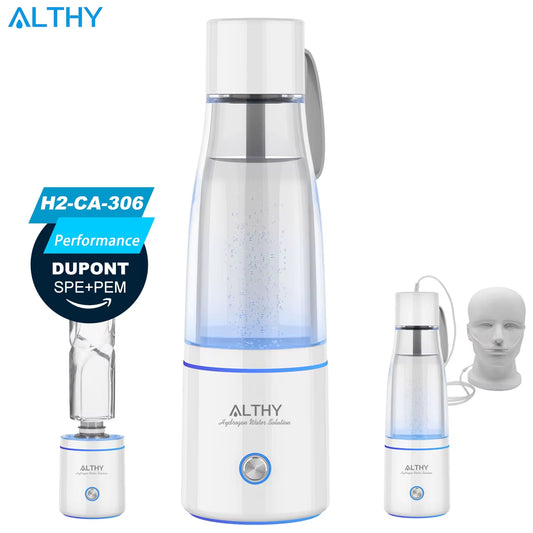 Premium Molecular Hydrogen Water Generator Bottle Dupont SPE+PEM Dual Chamber Maker + H2 Inhalation Device 5000Ppb Max