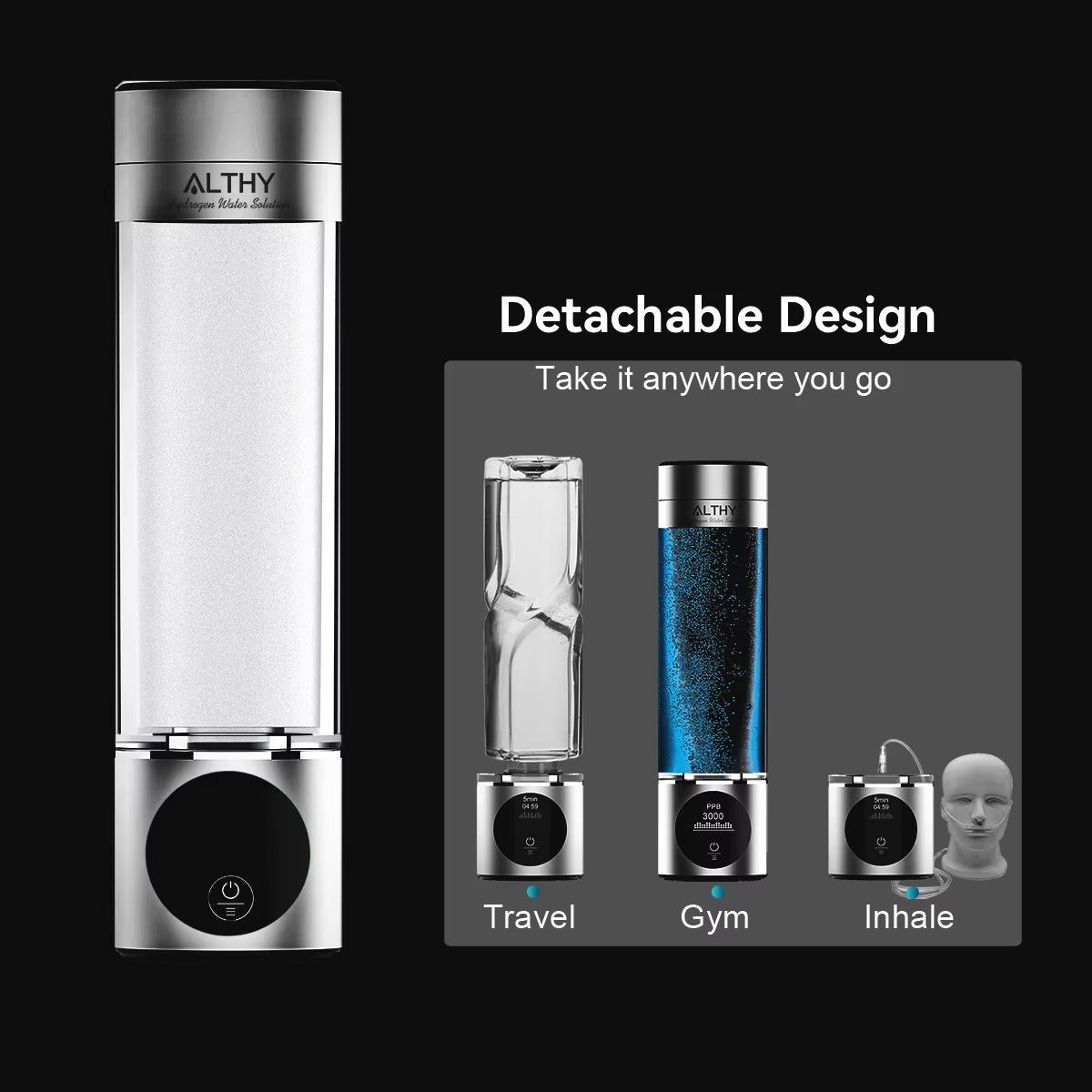 Performance Hydrogen Water Generator Bottle Dupont SPE+PEM Dual Chamber Lonizer + Ppb&Time Display + H2 Inhalation Device