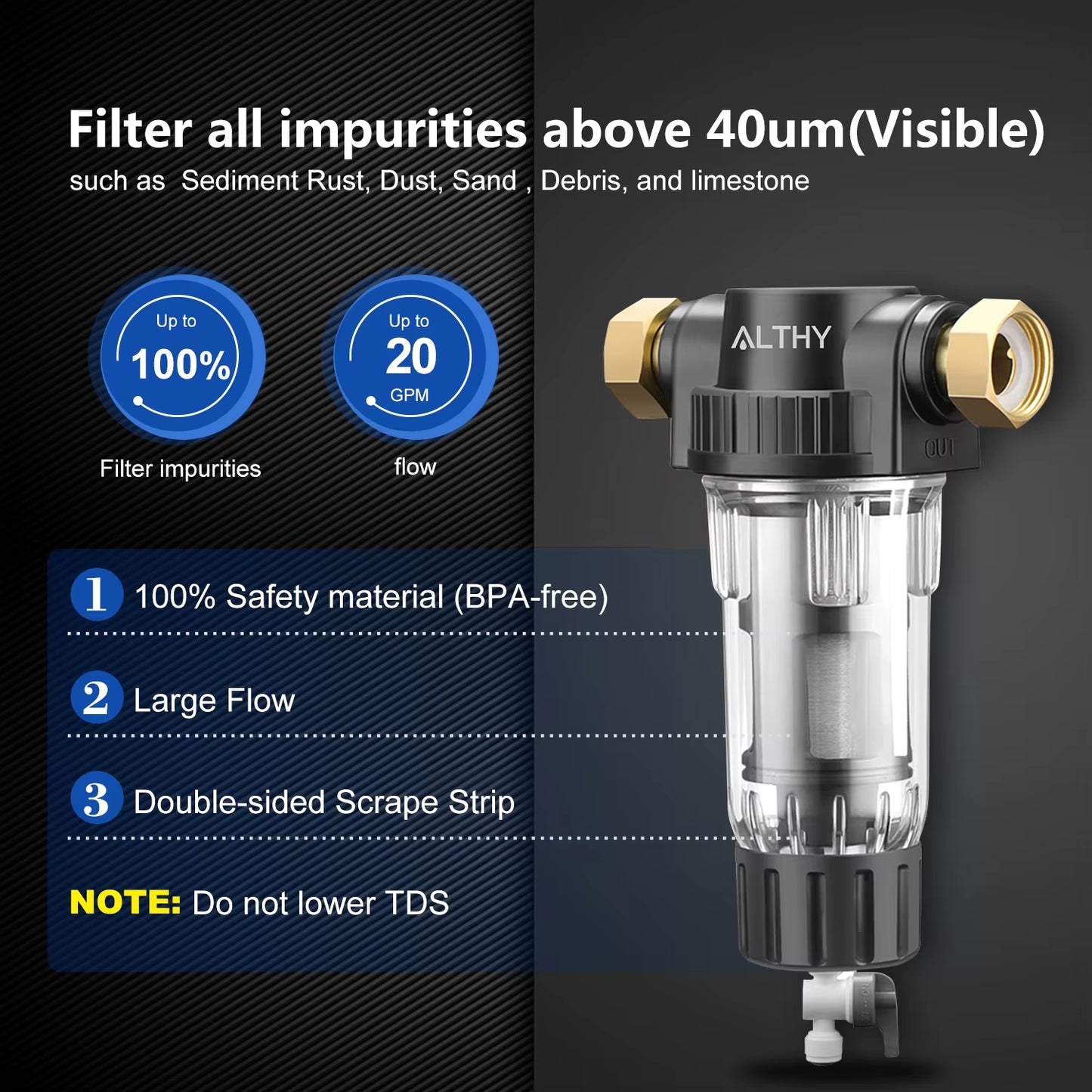 Pre Filter Whole House Spin down Sediment Water Filter Central Prefilter Purifier System Backwash Stainless Steel Mesh