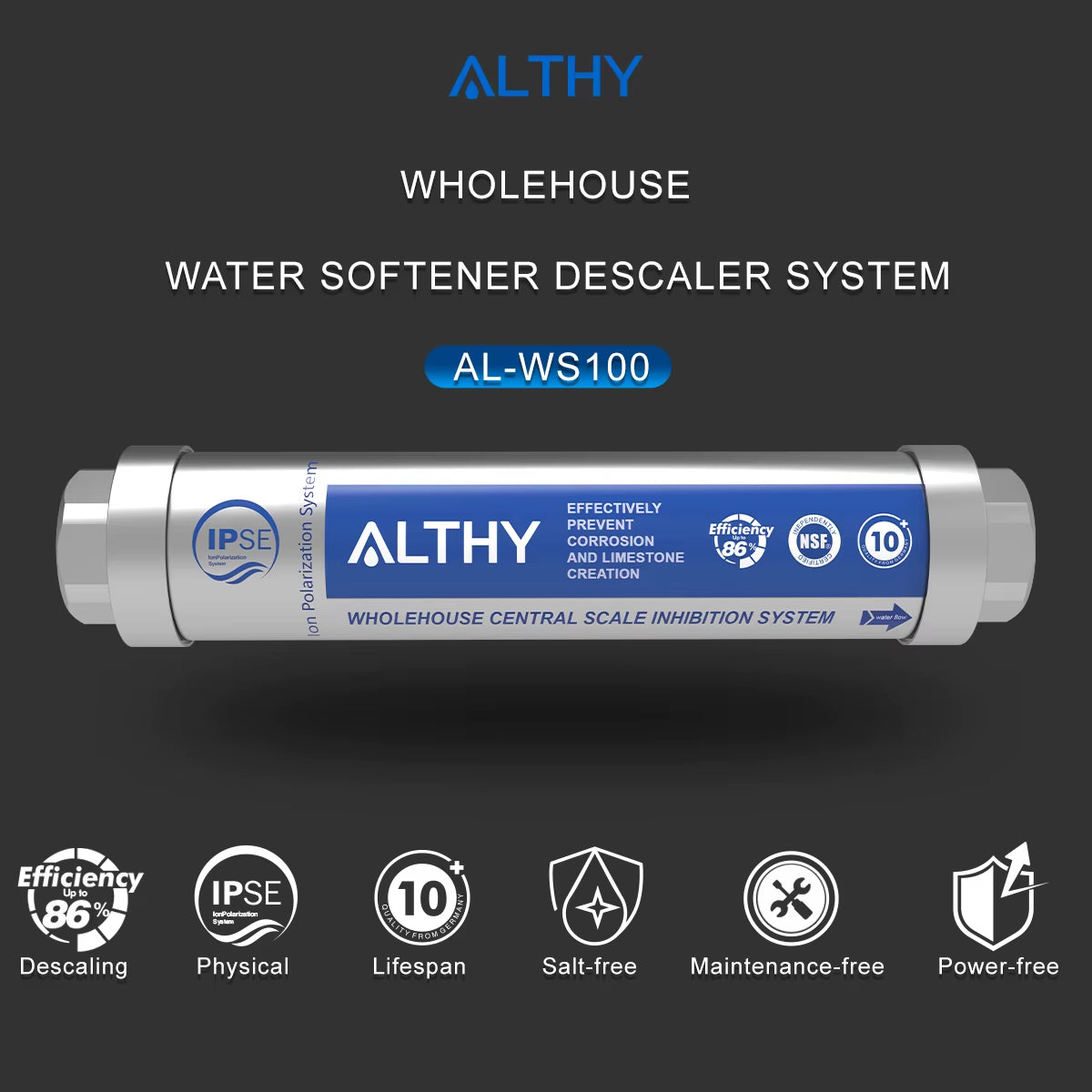AL-WS100 IPS Whole House Water Descaler Scale Inhibition Softener System Machine anti Limescale Corrosion & Hard Water