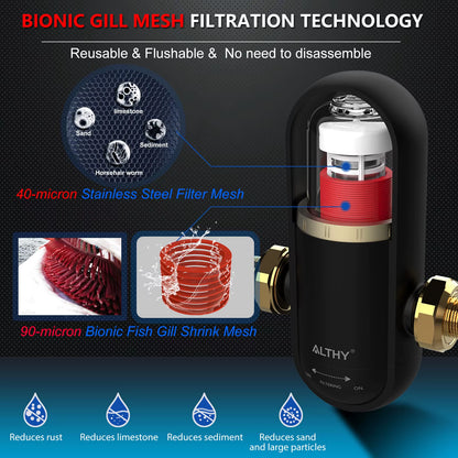 PRE-U8 Bionic Gill + Stainless Steel Mesh Pre Filter Whole House Spin down Sediment Water Filter Purifier Backwash