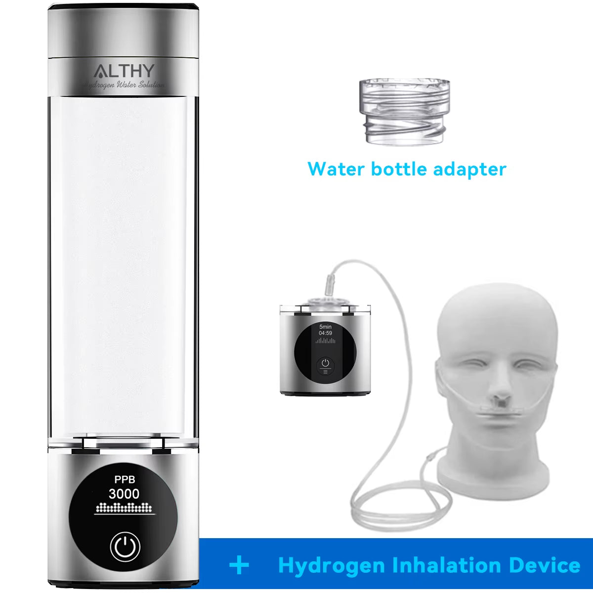 Performance Hydrogen Water Generator Bottle Dupont SPE+PEM Dual Chamber Lonizer + Ppb&Time Display + H2 Inhalation Device